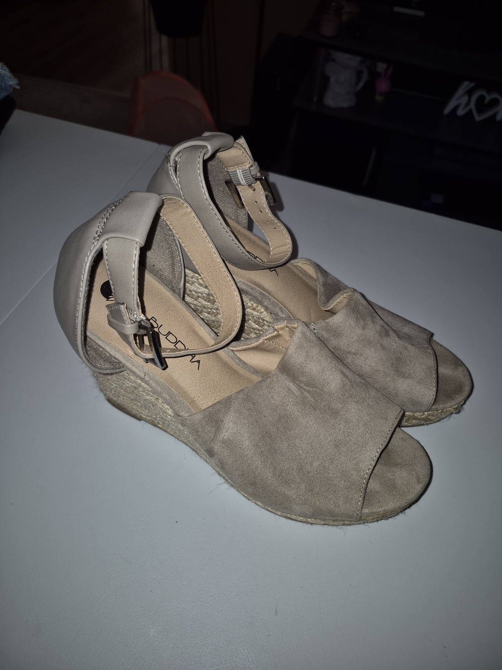 Big Buddha Taupe Suede Espadrille Wedge Sandals